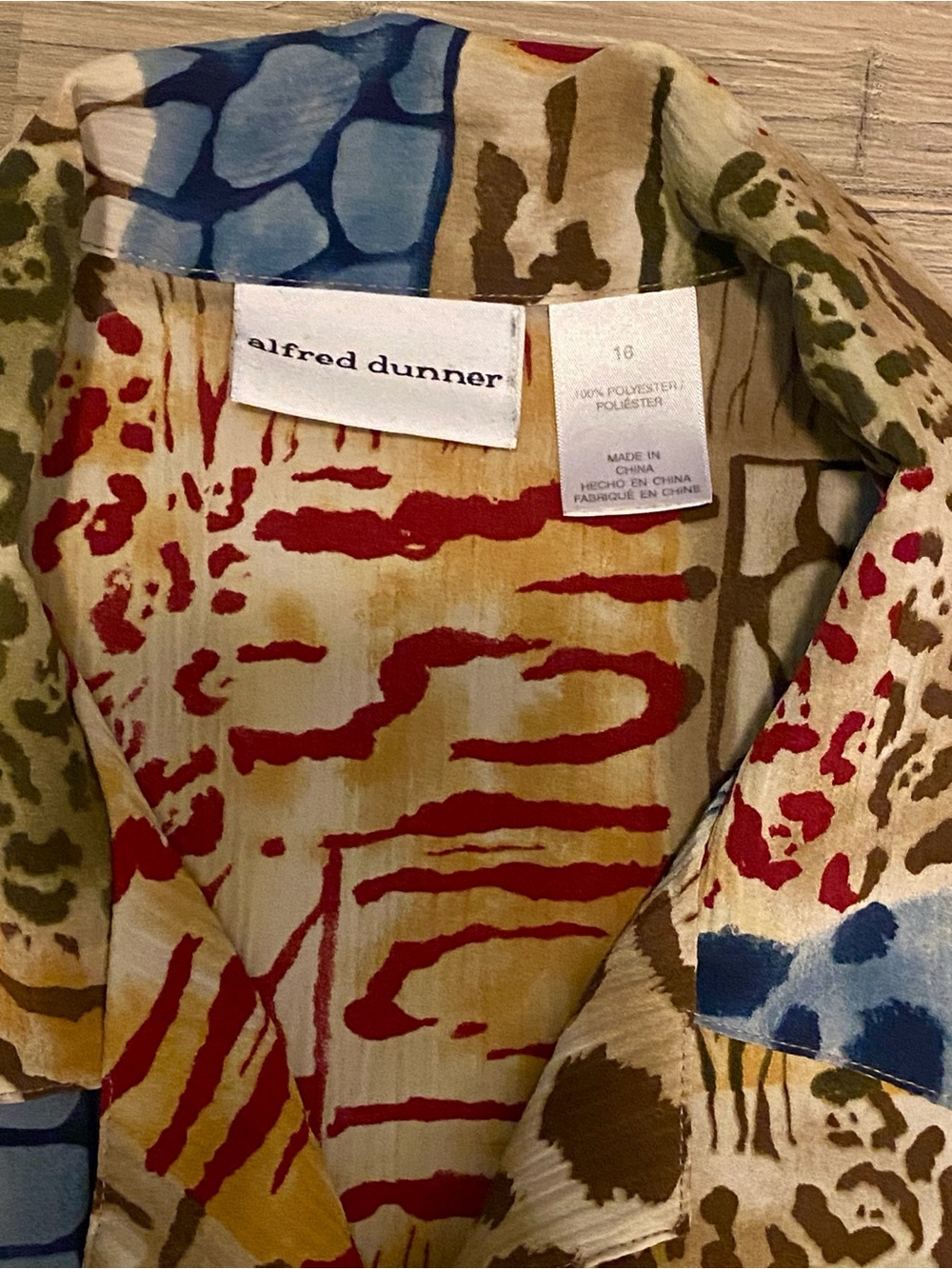 Alfred Dunner Red, Blue & Olive Abstract Print Blouse